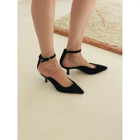 Khaite Suede Pointed Toe Sterling Heel Pumps Black Women's Size 39.5 - Picture 1 of 9